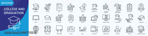 College and Graduation Icon Pack Illustration Vector Outine Style With graduate, diploma, tests, college, finance, graduation, university search, graduate development,