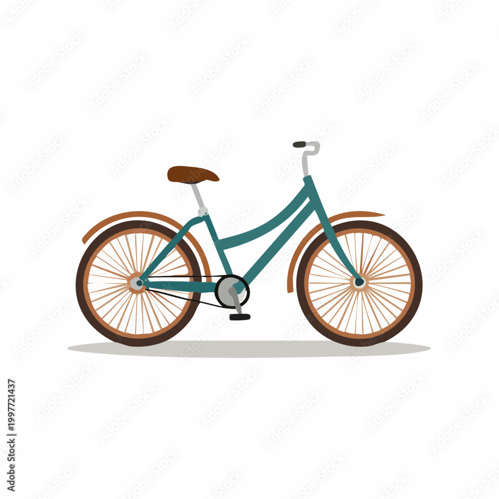 Fototapeta premium Illustration of a classic teal bicycle, retro style, isolated on white