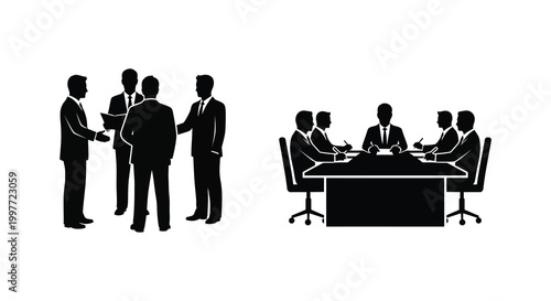 Tableau sur toile Business meeting and negotiation depicted in a stark black silhouette