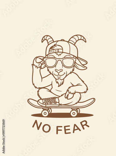 Goat on skateboard wearing sunglasses.