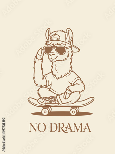 Llama Riding Skateboard Wearing Sunglasses.