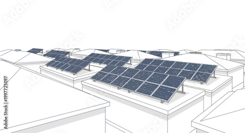 Architectural Sketch of Residential Houses with Solar Panels for Sustainable Green Energy Living and Urban Development Illustration