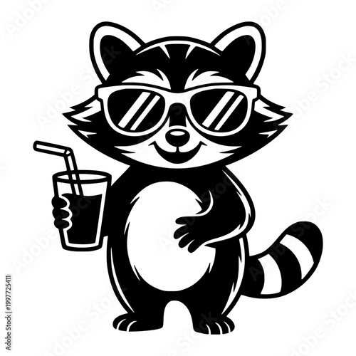 Raccoon with Sunglasses Holding Cold Beverage