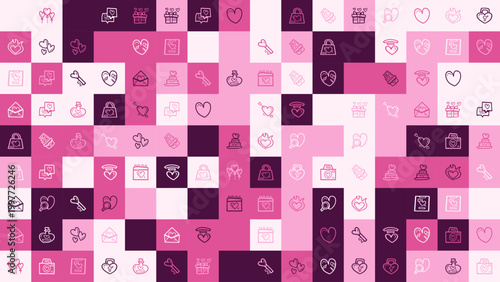 Hand Drawn Valentine's Day Seamless Pattern Grid in Pink and White Tones
