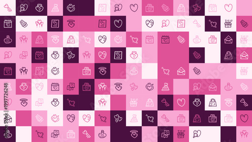 Hand Drawn Valentine's Day Seamless Pattern Grid in Pink and White Tones
