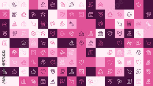 Hand Drawn Valentine's Day Seamless Pattern Grid in Pink and White Tones