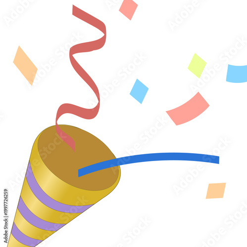 パーティー用クラッカーのイラスト　紙吹雪、お祝い、誕生日、イベントの演出素材