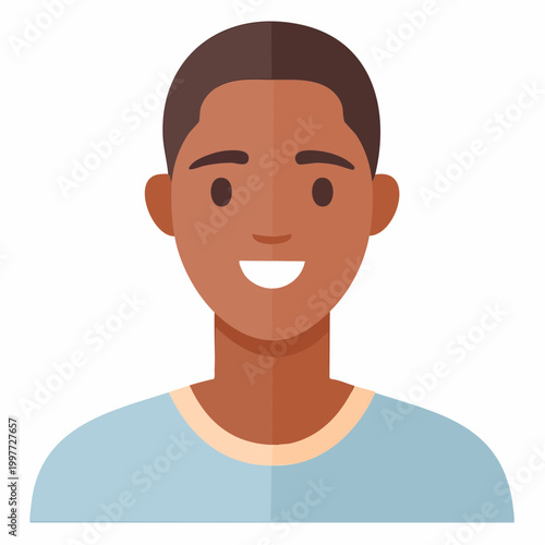 Smiling portrait of a dark-skinned person in a blue shirt