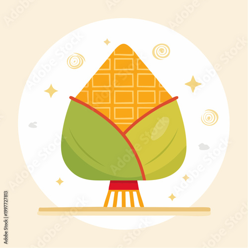 Cartoon Corn on the Cob with Leaves and Decorations