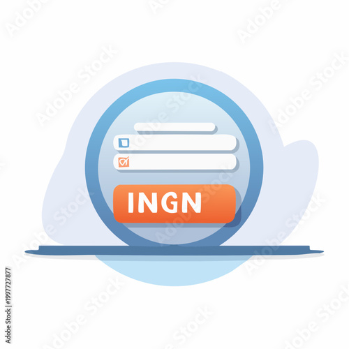 Illustration of online account login and sign-up form elements inside a circle.