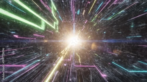 Quantum Leap: A mesmerizing visualization of digital pathways converges toward a radiant center, evoking a sense of limitless potential and technological advancement.