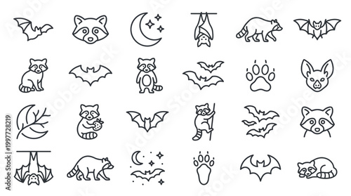 Black and white bat icons set.