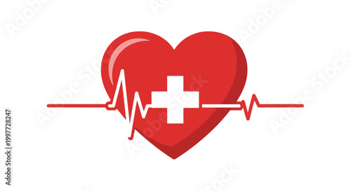 Red Heart with Medical Cross Symbol.