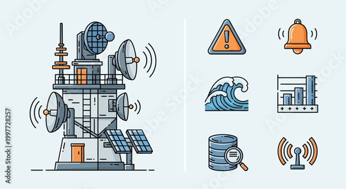 Communication Technology Signal Tower Illustration.