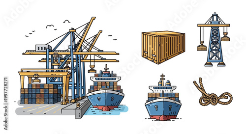 Cargo ship loading containers dock.