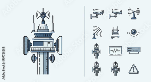 Surveillance Camera System With Icons.