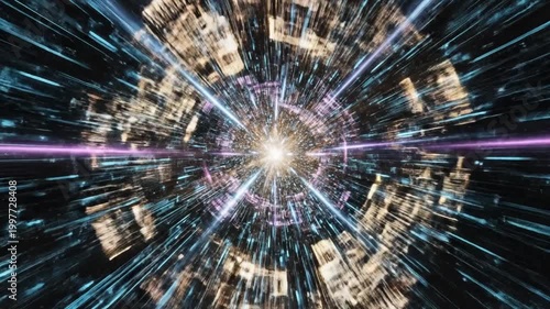 Tunnel of Technology: A visually stunning depiction of technological advancement, this image showcases a tunnel of interconnected data streams, radiating light and innovation.