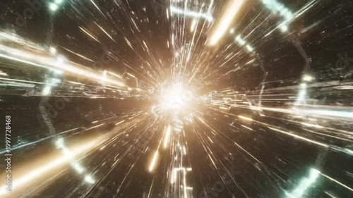 Tunnel of Light: An abstract visual, featuring a dynamic and captivating tunnel of light, beckons viewers into its luminous depths. The radiant glow of the central focus.