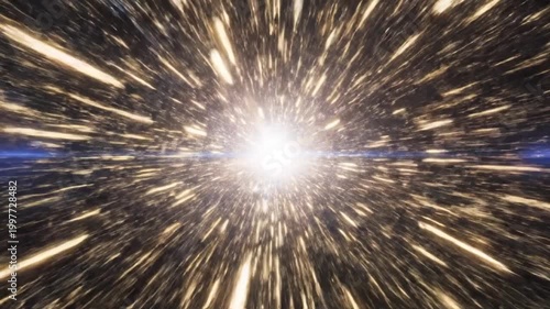 Celestial Voyage: A radiant burst of light emanates from a central point, traversing a mesmerizing tunnel of luminous streaks, evoking a sense of wonder and cosmic exploration.