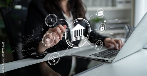 Quadro su tela A concept of digital banking and online financial technology (FinTech) services