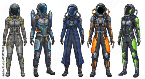 Futuristic Astronaut Suits in Various Colors and Designs.