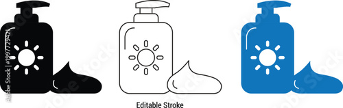 Vector icons of sunscreen lotion bottles in different colors