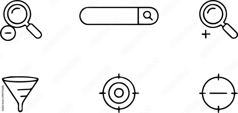 Fototapeta premium search icons set magnifier search bar zoom filter target ui ux controls
