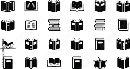 book icon set black and white book glyphs vector illustrations