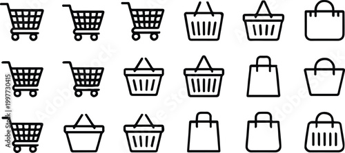 cart icon set for ecommerce ui shopping basket and bag symbols