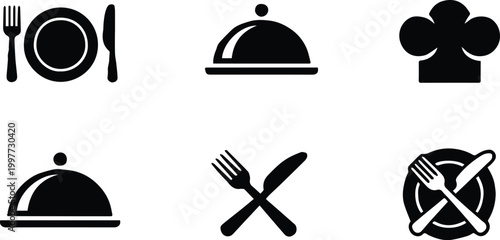 restaurant cooking icons chef hat cloche serving dish cutlery
