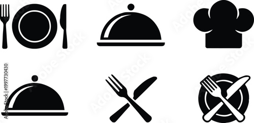 restaurant menu icons cutlery plate cloche crossed fork knife