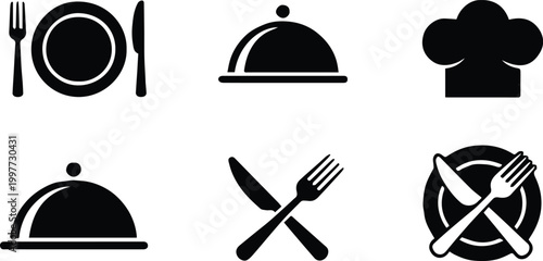restaurant dining icons plate fork knife cloche chef toque