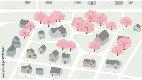 Neighborhood Map Illustration, Residential Area Blueprint, Urban Planning Design for Real Estate