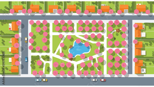 Urban Planning Blueprint: Residential Block with Park & Green Spaces | City Design