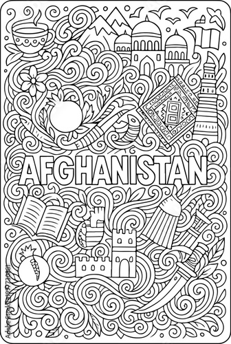 Afghanistan hand drawn vector illustration doodle art line art coloring page for kids