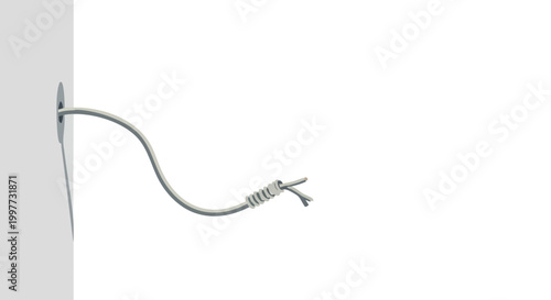 Broken electrical wire sticking from wall. Vector illustration of damaged cable on black background