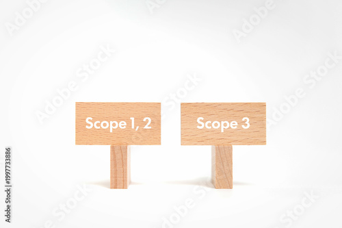 Visual comparison of Scope 1, 2 or Scope 3 using minimalist props, authentic illustrative image for business blog and presentation eyecatcher.