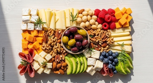 Keto Snack Board with Cheese Nuts and Fresh Berries