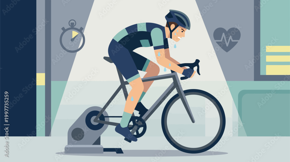 Fototapeta premium This flat design illustration focuses on a cyclist's dedicated training and preparation, essential for success in a race.