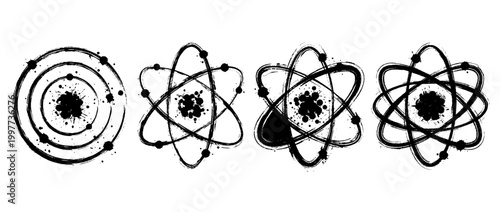atom model , Grunge brush distressed paint splatter vector set 