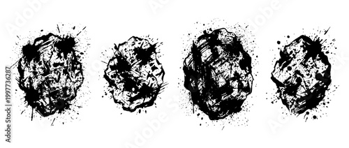 asteroid , Grunge brush distressed paint splatter vector set 