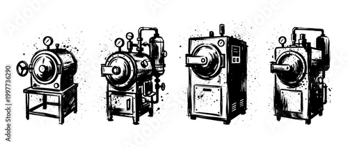 autoclave , Grunge brush distressed paint splatter vector set 