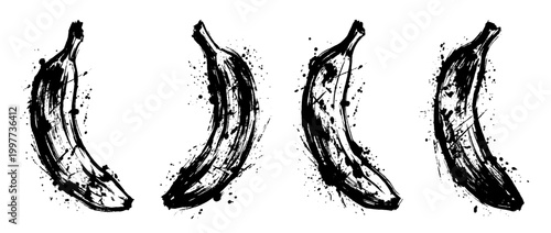 banana , Grunge brush distressed paint splatter vector set 
