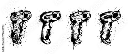 barcode scanner , Grunge brush distressed paint splatter vector set 