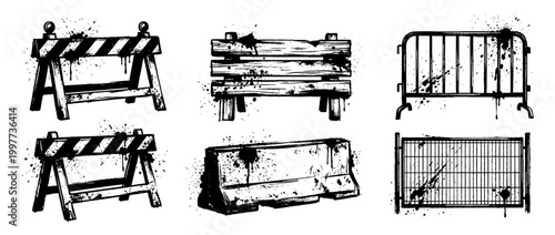 barricade , Grunge brush distressed paint splatter vector set 