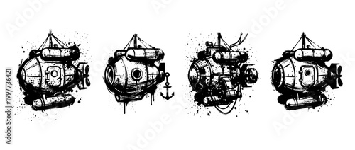bathyscaphe , Grunge brush distressed paint splatter vector set 