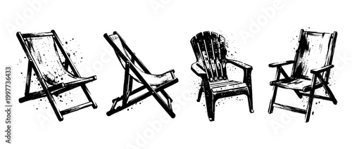 beach chair , Grunge brush distressed paint splatter vector set 