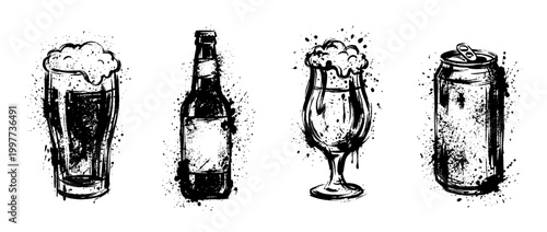beer , Grunge brush distressed paint splatter vector set 