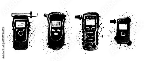 breathalyzer , Grunge brush distressed paint splatter vector set 