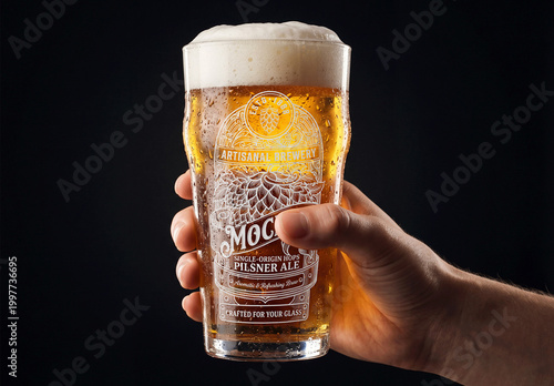 Hand Holding Glass Of Cold Beer Mockup